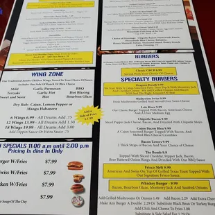 a menu for a fast food restaurant