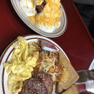 Chicken and biscuits for my husband and a Classic Breakfast for me!