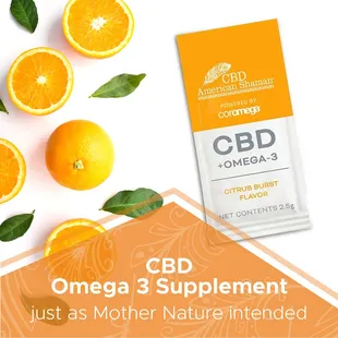 Omega-3 + CBD travel packets www.buyamericanshaman.com