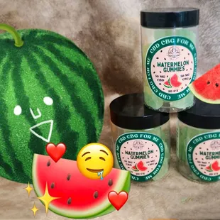Watermelon flavored gummies, our best seller, they are great for natural feeling of calmness, sleepy, and muscle soreness‍‍‍