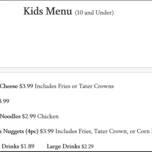 New kid's menu as of Mar '21 (no longer open for breakfast)