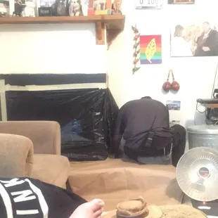 So professional! Taped off and drop cloth!