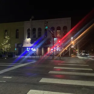 a city street at night