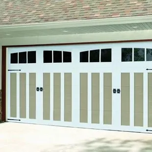 Amarr Carriage Court Designs. Bradbury design with 3 Lite Arch Windows and Decorative Hardware