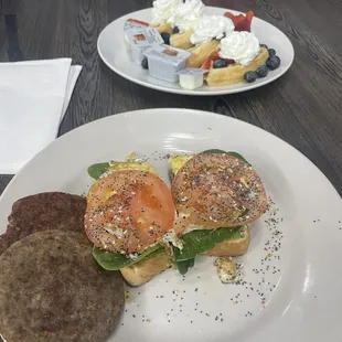 Avocado toast and waffles