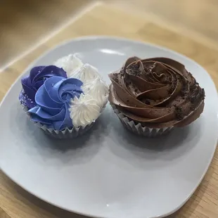 two cupcakes on a plate
