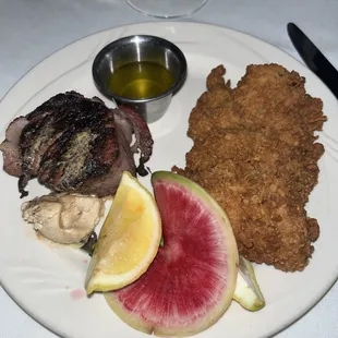 Filet mignon and fried lobster