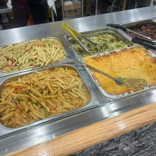 Rasta pasta is on the far left. Regular in the back and spicy in the front.