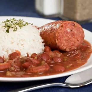 a plate of beans and rice