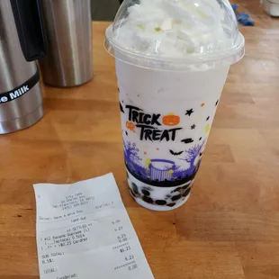Halloween cup is so cute , banana supreme. Pretty good. Made with real bananas