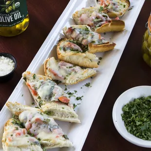 Garlic Cheese Bread with Bruschetta topping
