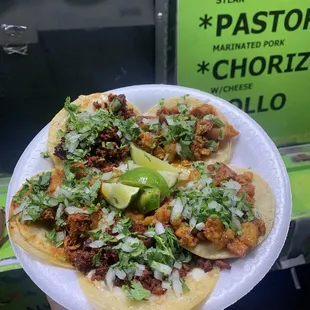 Chicharron, Al Pastor and Chorizo &amp; Cheese tacos!