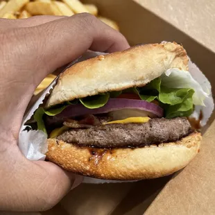 BBQ Bacon Cheeseburger special with fries $7.50 as of 6/3/2021. Very good burger.