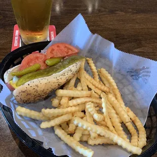 &quot;Chicago style&quot; hot dog with fries.