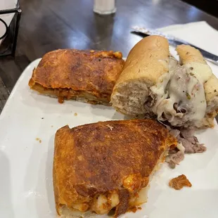 Pizza puff and Italian beef