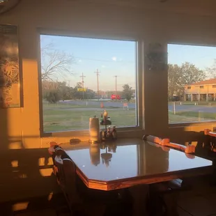 a table and chairs in a restaurant