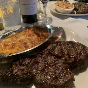 Ribeye steak, Au gratin potatoes. They have byob service for $15.