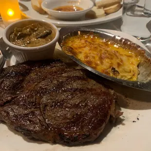 Ribeye, Au gratin potatoes.