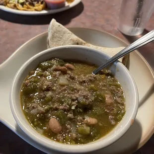 Green chili with homemade tortilla
