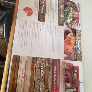 the menu for the restaurant