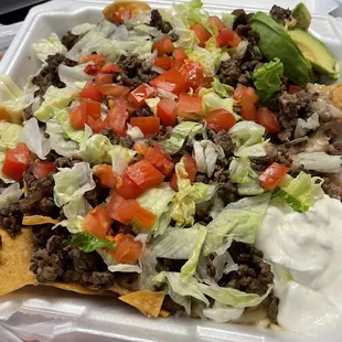 Carne asada nachos with everything