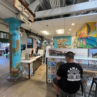 a man sitting at the counter