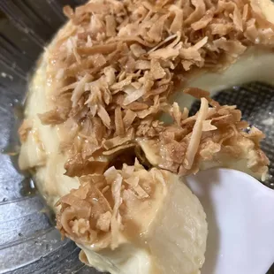 3 bites in the delicious coconut flan.