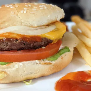 1/4 lb burger with fries, almost perfect but bun was oversized and more suited to their bigger burgers. You can bet a 1/2 lb burger here!