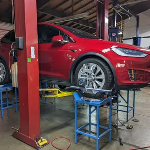 Tesla getting an alignment after suspension service
