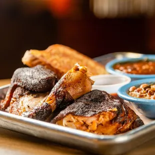 a plate of ribs and sides