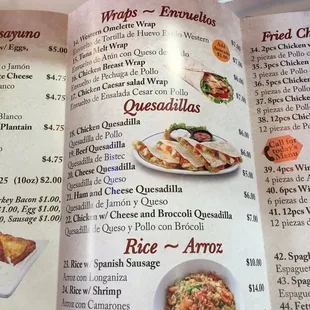 Wraps , quesadilla and rice
