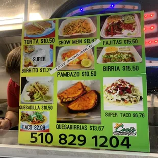 Menu as of January 2023