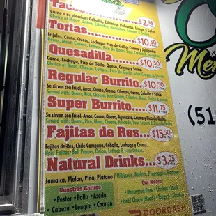 Menu as of January 2023