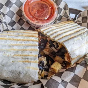 Vegan breakfast burrito - black beans, tofu, and super tasty country potatoes