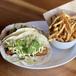 two tacos and french fries