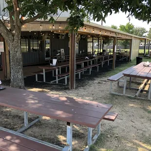 Outside seating, down the side