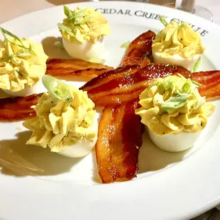 Charlotte&apos;s Deviled Eggs with apple-wood brown sugar smoked bacon