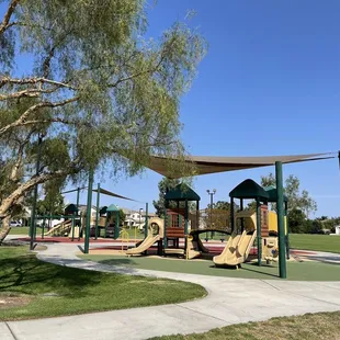 The two playground structures next to each other.