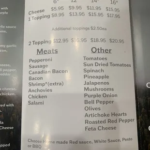 the menu for the restaurant