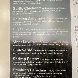 the menu for the restaurant