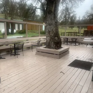 patio area with tables and benches