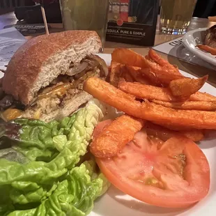 Veggie Kentucky Burger with Sweet Potato Fries