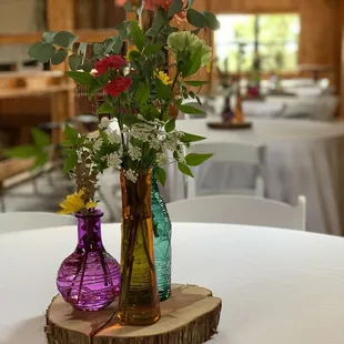 Tables upstairs around the balcony overlooking the downstairs
