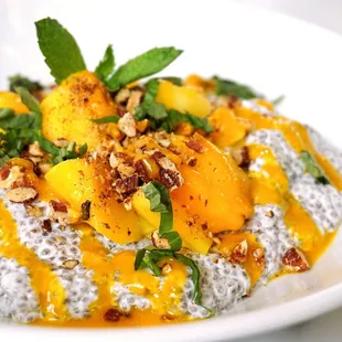 Chia Seed, Coconut, Lime Pudding: mint, mango, almond, basil ($10).