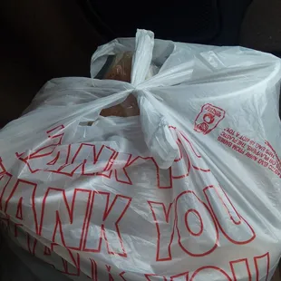 Wrapped up take-out order, which are almost always quick...