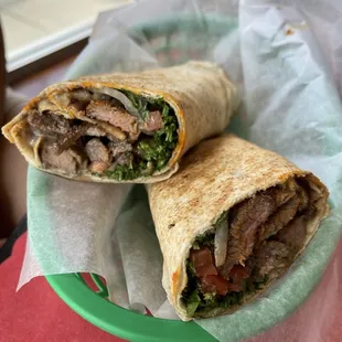 two burritos in a basket