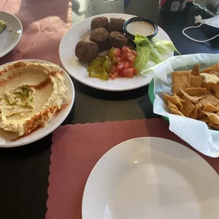 Appetizers of Falafel &amp; Hummus with toasted chips