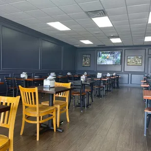 tables and chairs in a restaurant