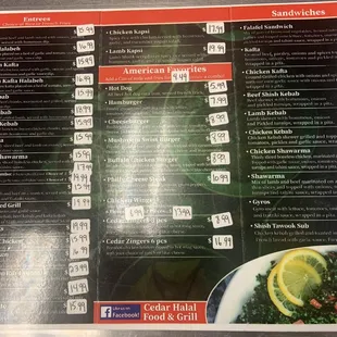 Updated menu prices
