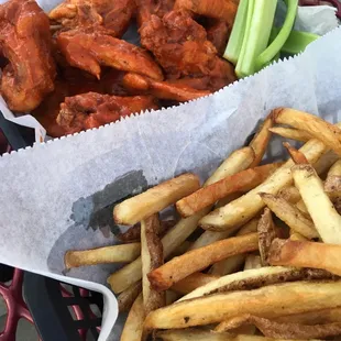 Buffalo wings. The meat fell right off the bone when I lifted the wing off of the container.
